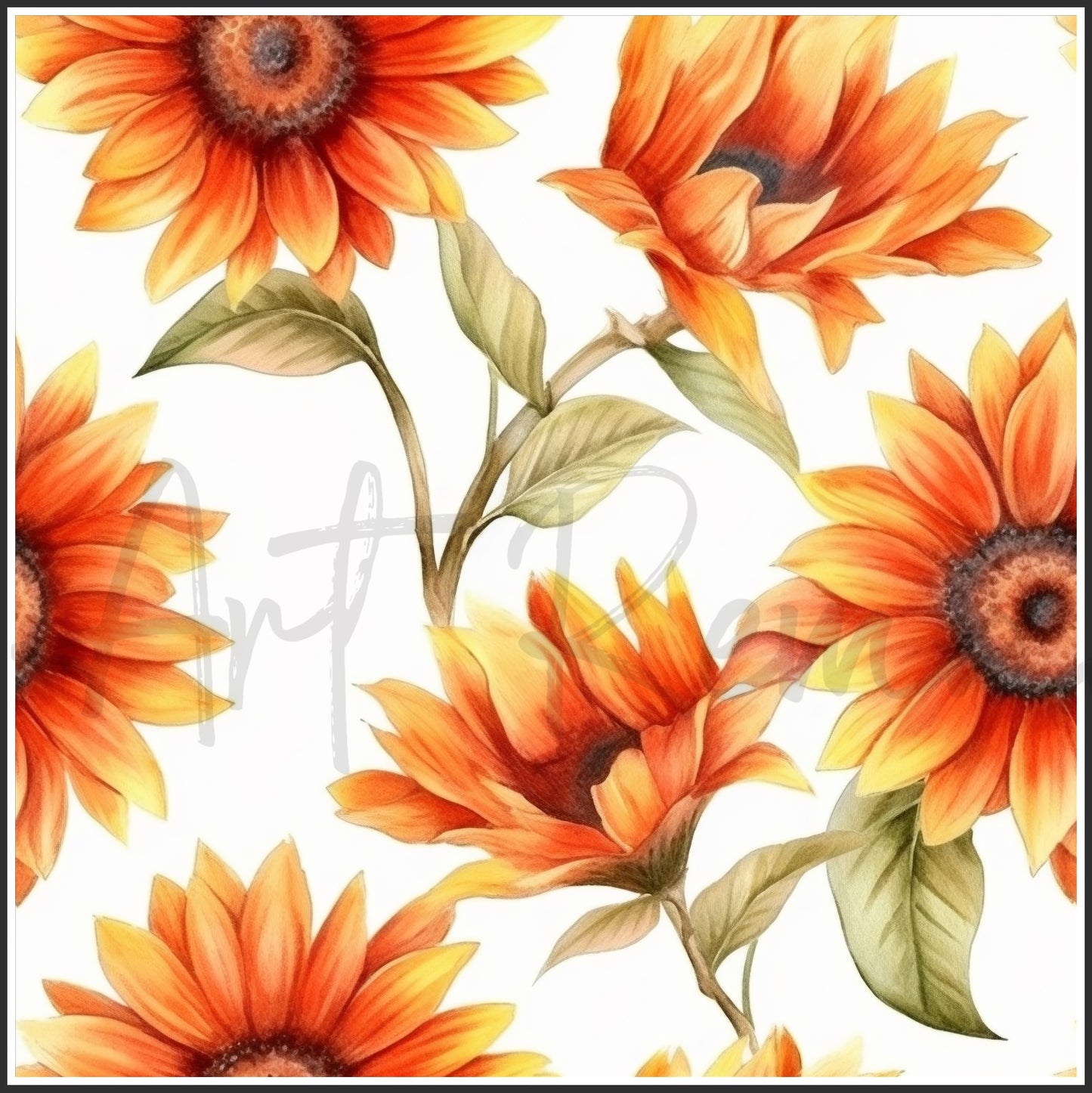 Orange Sunflower Art Digital Paper pack, seamless pattern / tiles, 3072 x 3072 pixels, 300dpi, JPEG, SVG, 24 images - ArtRemade