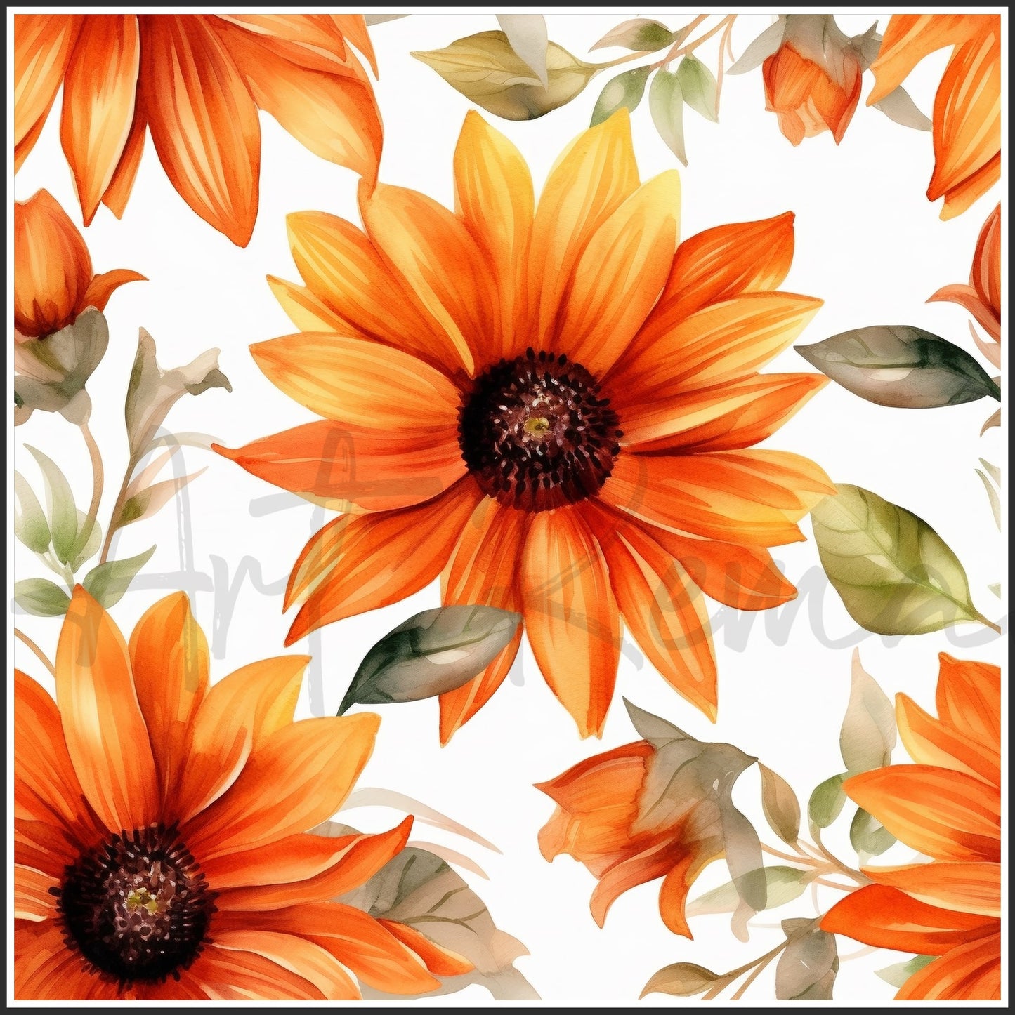 Orange Sunflower Art Digital Paper pack, seamless pattern / tiles, 3072 x 3072 pixels, 300dpi, JPEG, SVG, 24 images - ArtRemade