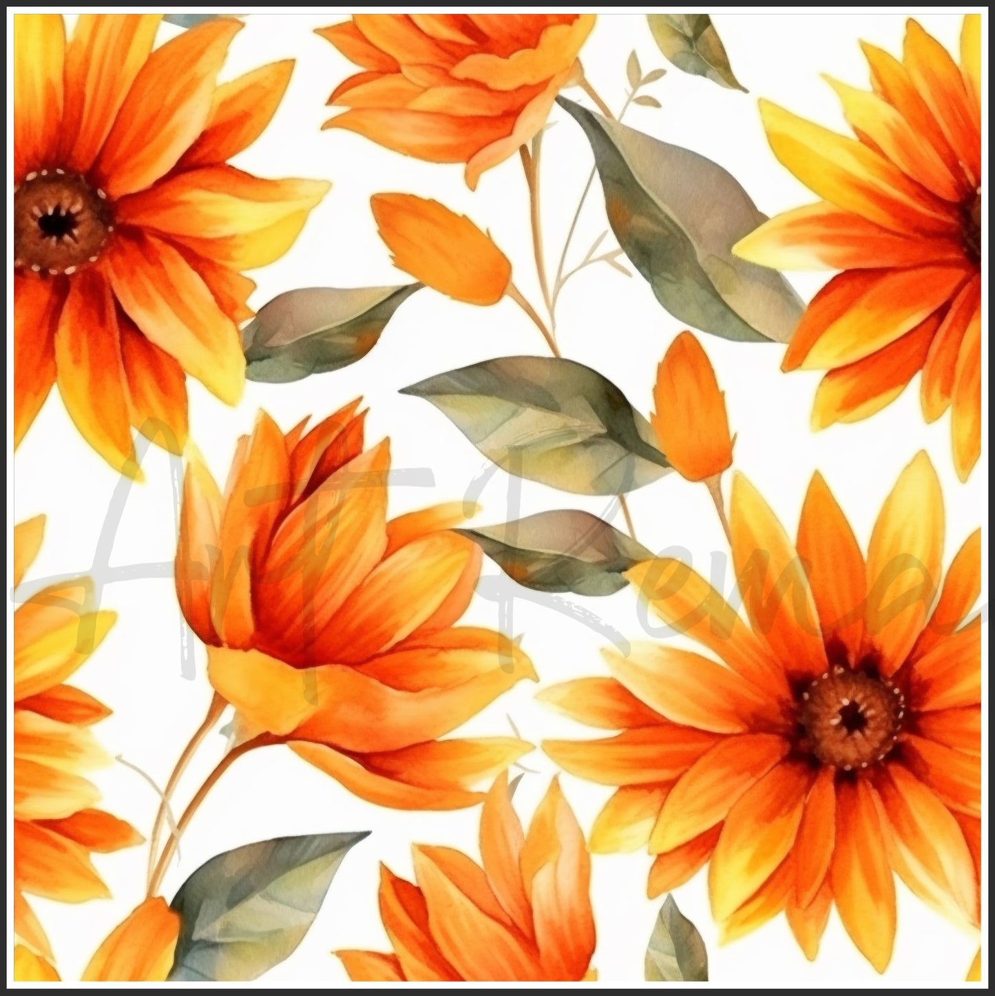 Orange Sunflower Art Digital Paper pack, seamless pattern / tiles, 3072 x 3072 pixels, 300dpi, JPEG, SVG, 24 images - ArtRemade