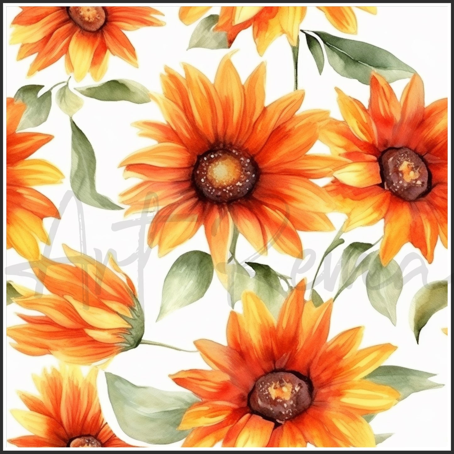 Orange Sunflower Art Digital Paper pack, seamless pattern / tiles, 3072 x 3072 pixels, 300dpi, JPEG, SVG, 24 images - ArtRemade