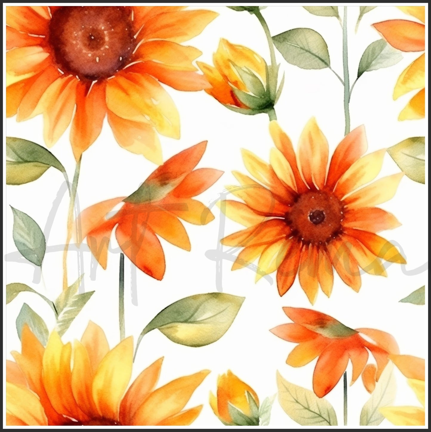 Orange Sunflower Art Digital Paper pack, seamless pattern / tiles, 3072 x 3072 pixels, 300dpi, JPEG, SVG, 24 images - ArtRemade