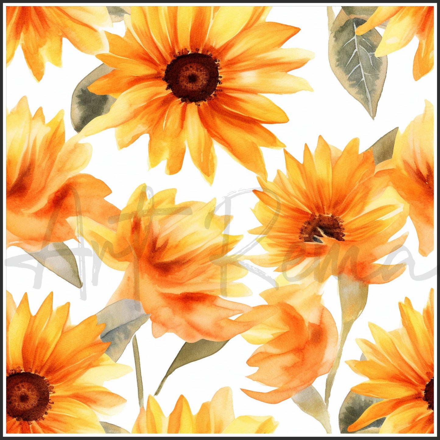 Orange Sunflower Art Digital Paper pack, seamless pattern / tiles, 3072 x 3072 pixels, 300dpi, JPEG, SVG, 24 images - ArtRemade