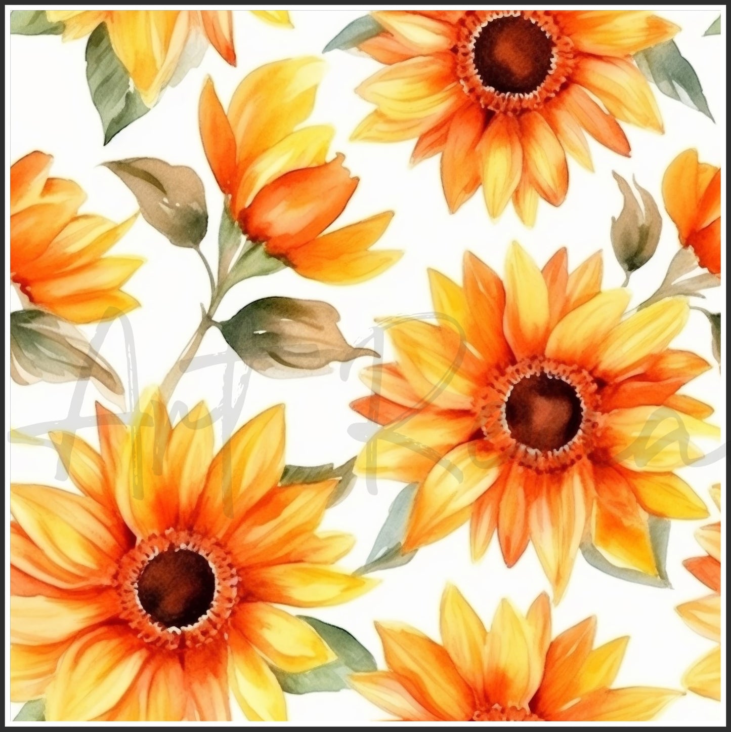 Orange Sunflower Art Digital Paper pack, seamless pattern / tiles, 3072 x 3072 pixels, 300dpi, JPEG, SVG, 24 images - ArtRemade