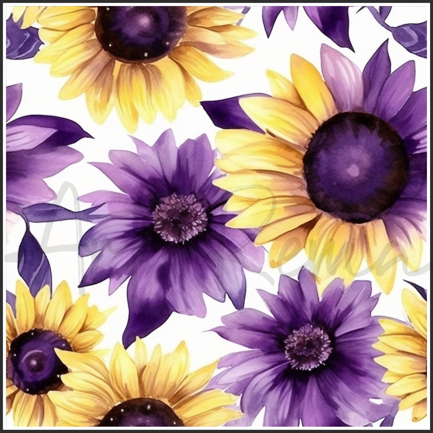 Purple Sunflower Art Digital Paper pack, seamless pattern / tiles, 3072 x 3072 pixels, 300dpi, JPEG, SVG, 24 images - ArtRemade