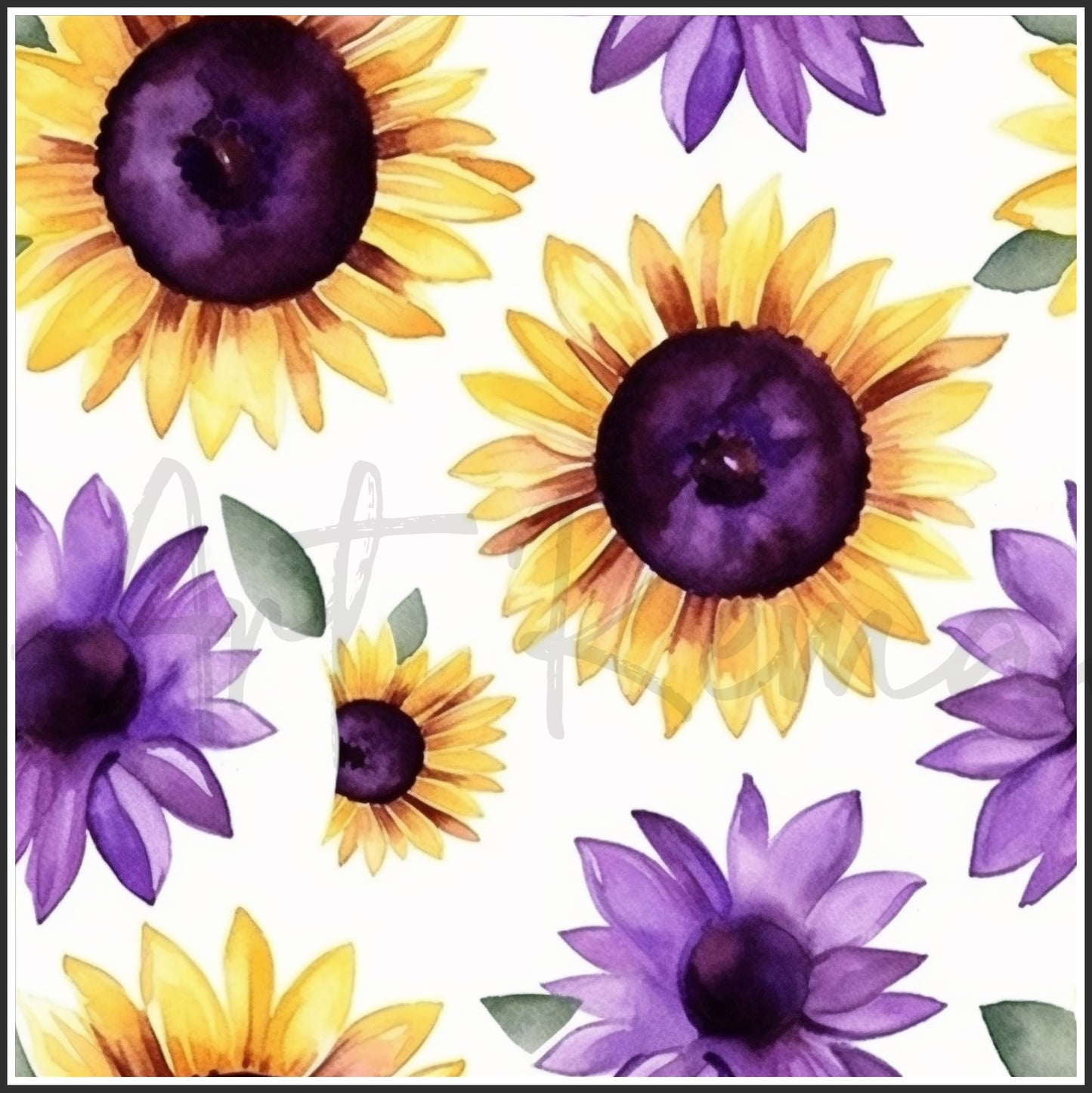 Purple Sunflower Art Digital Paper pack, seamless pattern / tiles, 3072 x 3072 pixels, 300dpi, JPEG, SVG, 24 images - ArtRemade