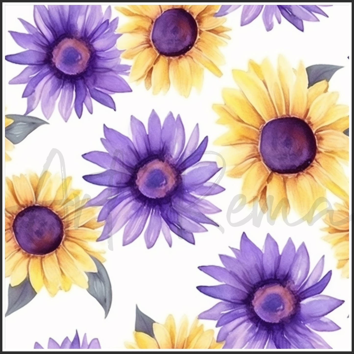 Purple Sunflower Art Digital Paper pack, seamless pattern / tiles, 3072 x 3072 pixels, 300dpi, JPEG, SVG, 24 images - ArtRemade