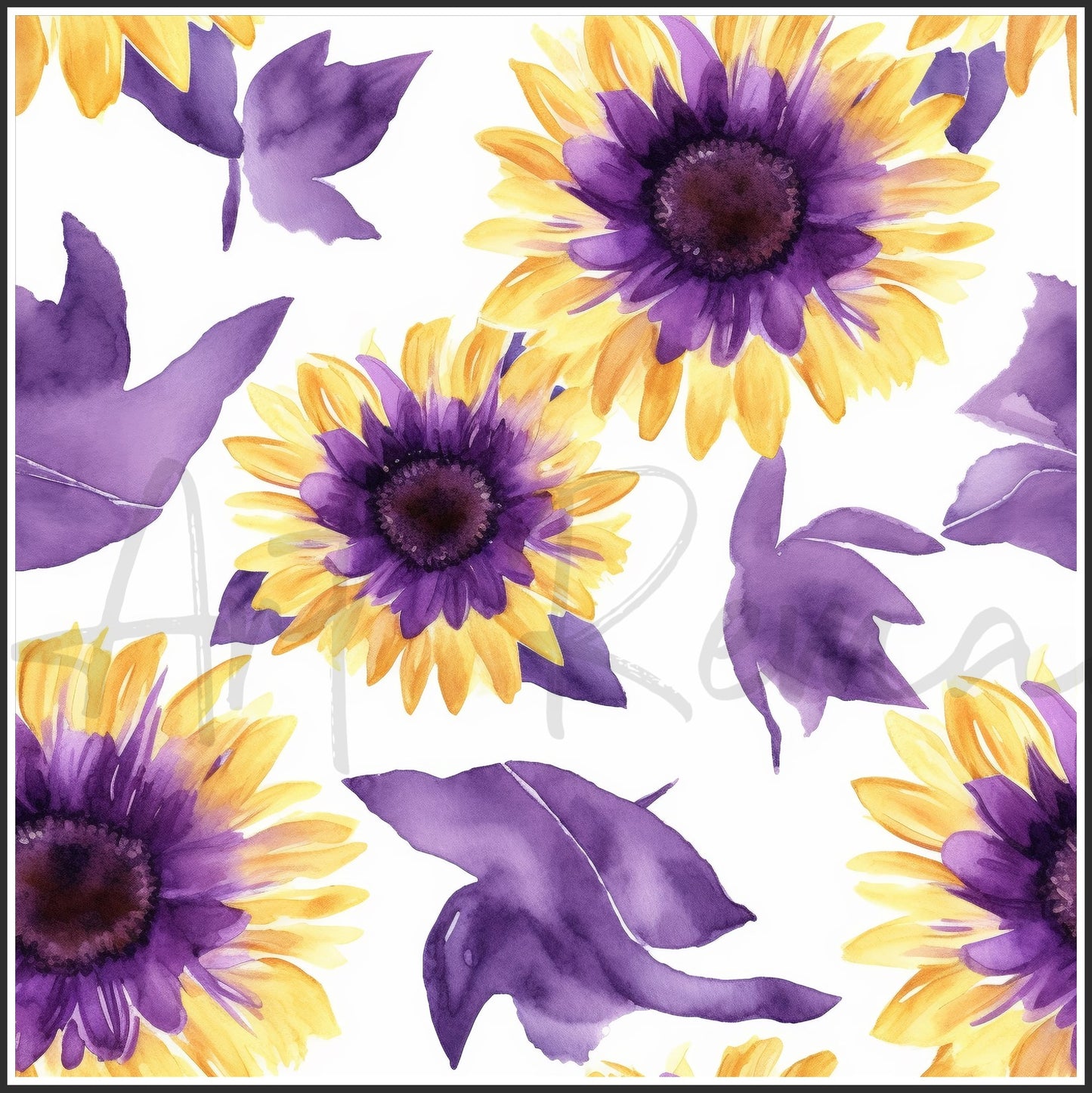 Purple Sunflower Art Digital Paper pack, seamless pattern / tiles, 3072 x 3072 pixels, 300dpi, JPEG, SVG, 24 images - ArtRemade