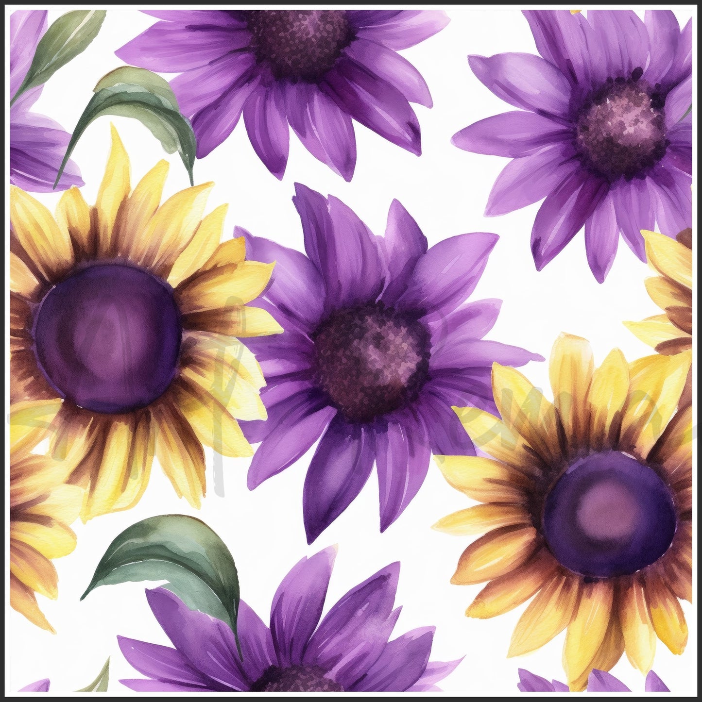 Purple Sunflower Art Digital Paper pack, seamless pattern / tiles, 3072 x 3072 pixels, 300dpi, JPEG, SVG, 24 images - ArtRemade