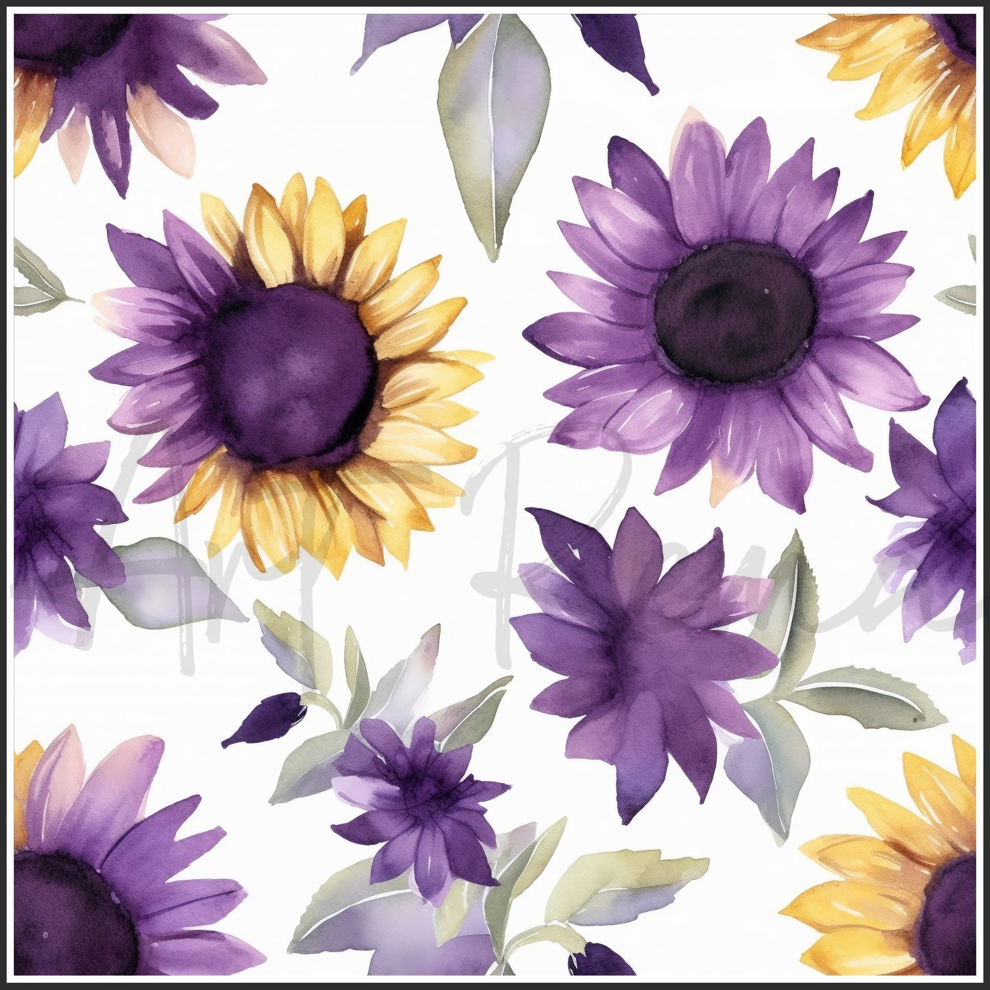 Purple Sunflower Art Digital Paper pack, seamless pattern / tiles, 3072 x 3072 pixels, 300dpi, JPEG, SVG, 24 images - ArtRemade