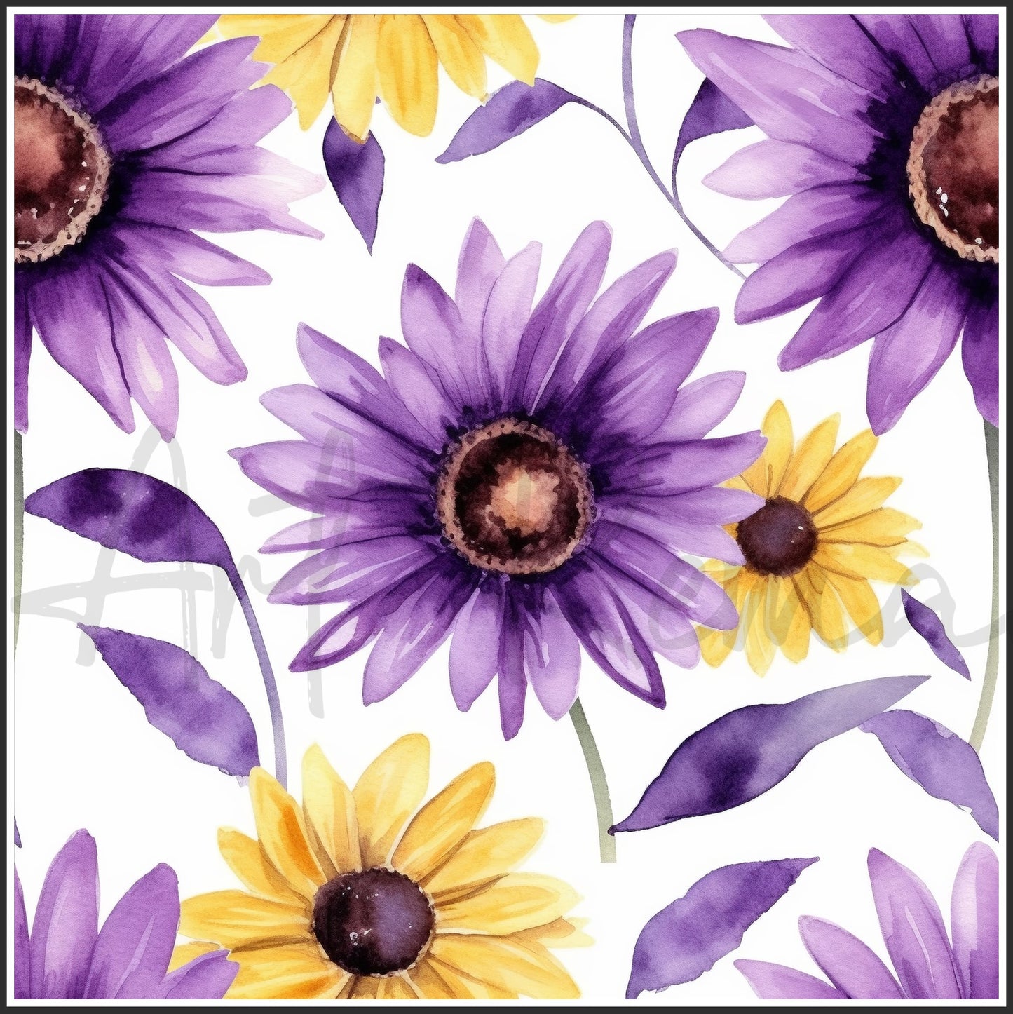 Purple Sunflower Art Digital Paper pack, seamless pattern / tiles, 3072 x 3072 pixels, 300dpi, JPEG, SVG, 24 images - ArtRemade
