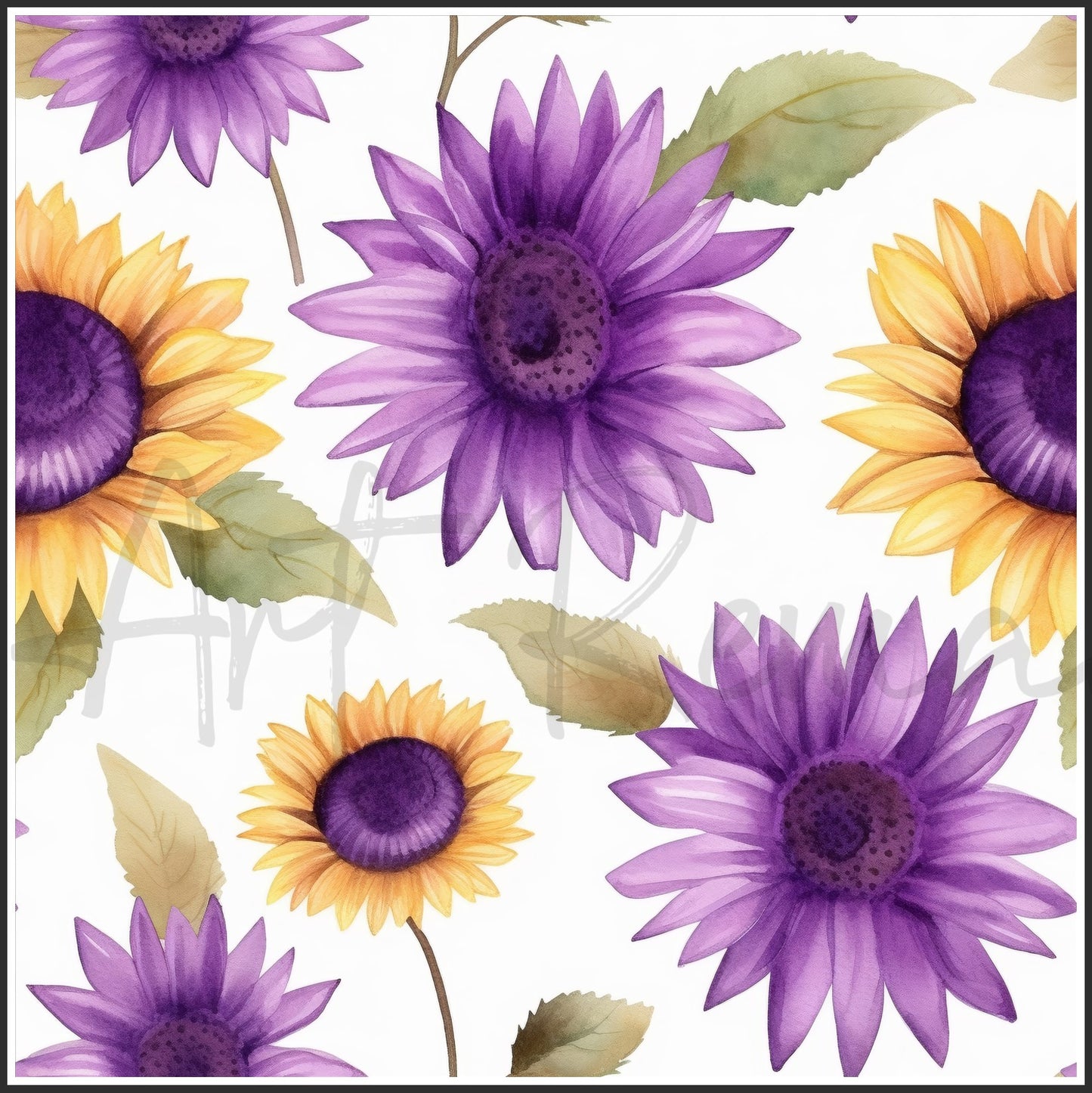 Purple Sunflower Art Digital Paper pack, seamless pattern / tiles, 3072 x 3072 pixels, 300dpi, JPEG, SVG, 24 images - ArtRemade