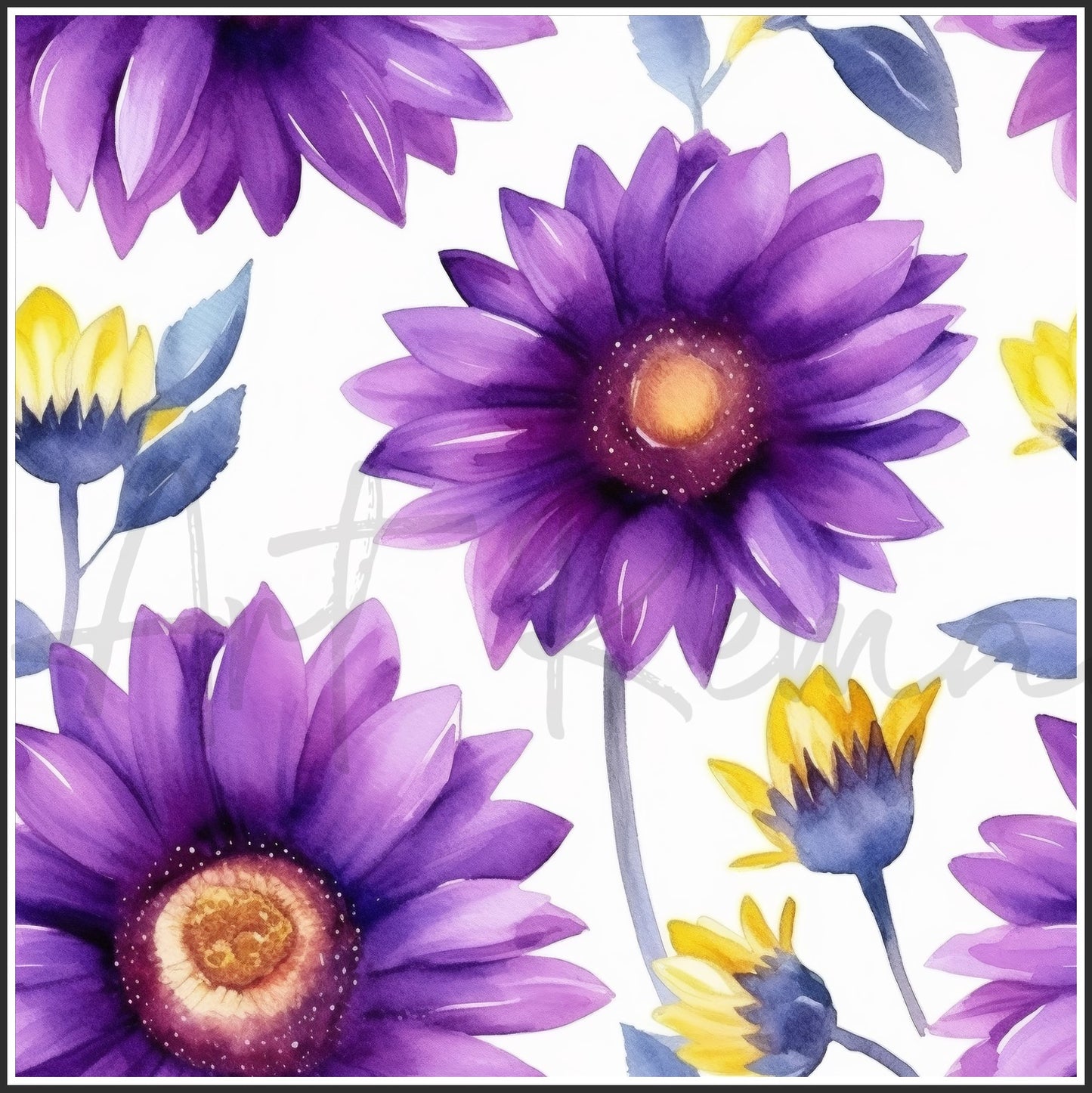 Purple Sunflower Art Digital Paper pack, seamless pattern / tiles, 3072 x 3072 pixels, 300dpi, JPEG, SVG, 24 images - ArtRemade