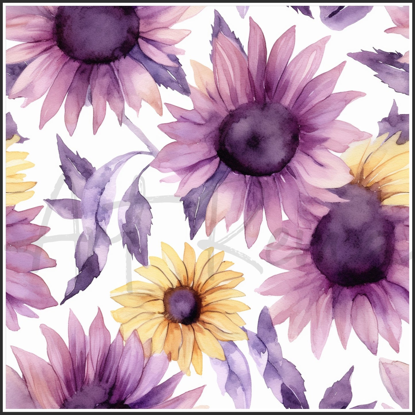 Purple Sunflower Art Digital Paper pack, seamless pattern / tiles, 3072 x 3072 pixels, 300dpi, JPEG, SVG, 24 images - ArtRemade