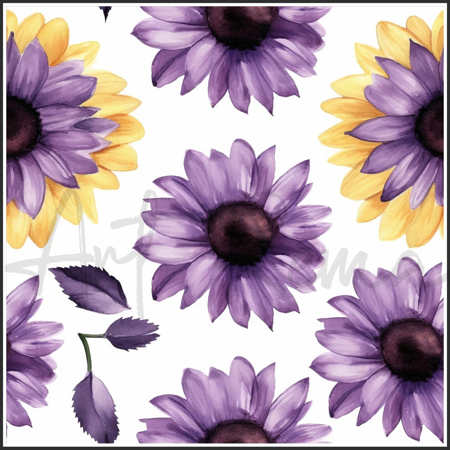 Purple Sunflower Art Digital Paper pack, seamless pattern / tiles, 3072 x 3072 pixels, 300dpi, JPEG, SVG, 24 images - ArtRemade
