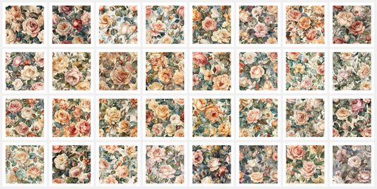 Old Fashioned Roses Art Digital Paper pack, seamless pattern / tiles, 3072 x 3072 pixels, 300dpi, JPEG, SVG, 32 images - ArtRemade