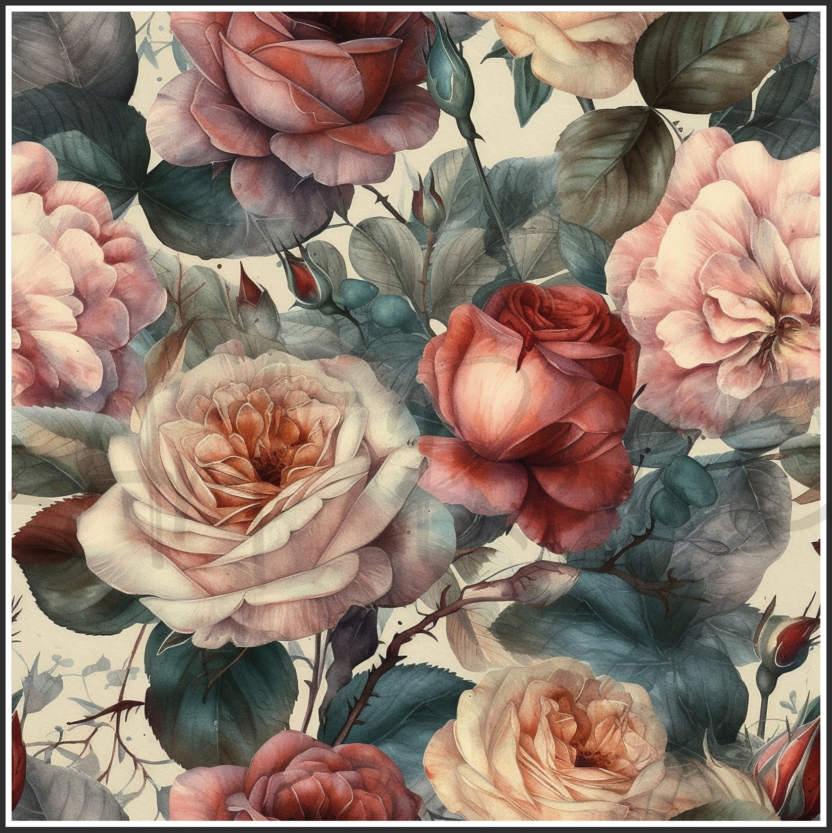 Old Fashioned Roses Art Digital Paper pack, seamless pattern / tiles, 3072 x 3072 pixels, 300dpi, JPEG, SVG, 32 images - ArtRemade