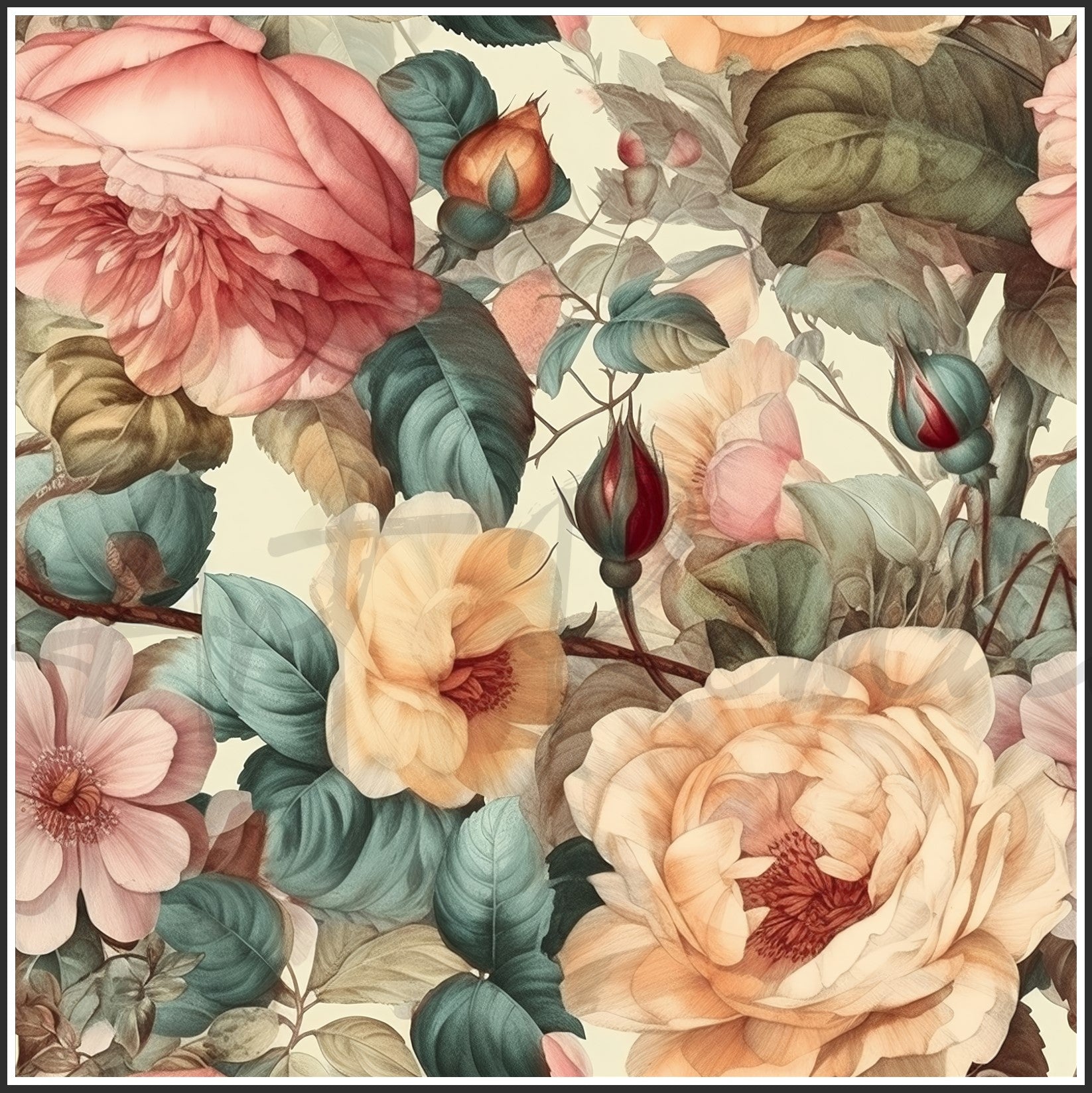Old Fashioned Roses Art Digital Paper pack, seamless pattern / tiles, 3072 x 3072 pixels, 300dpi, JPEG, SVG, 32 images - ArtRemade