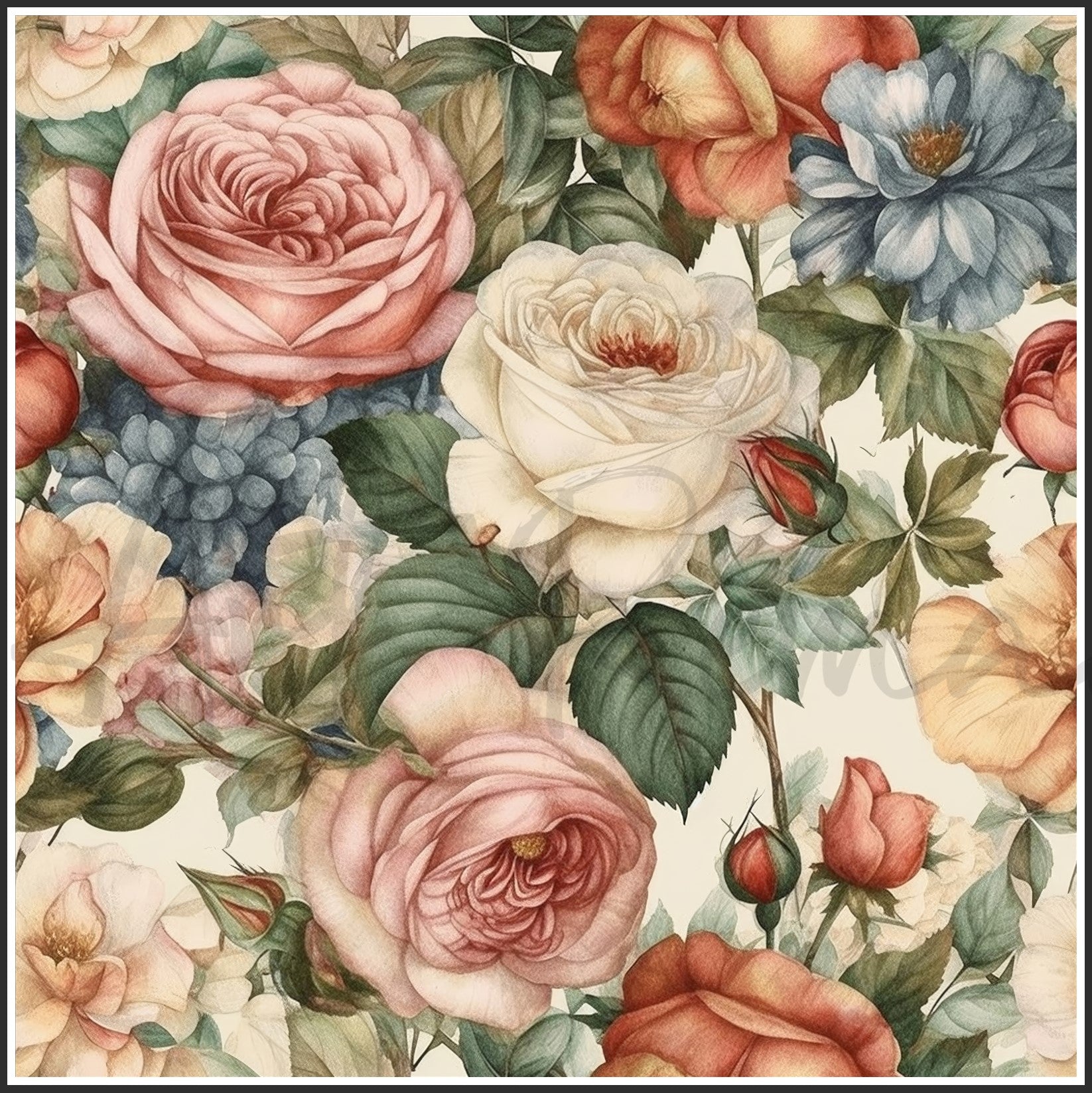 Old Fashioned Roses Art Digital Paper pack, seamless pattern / tiles, 3072 x 3072 pixels, 300dpi, JPEG, SVG, 32 images - ArtRemade