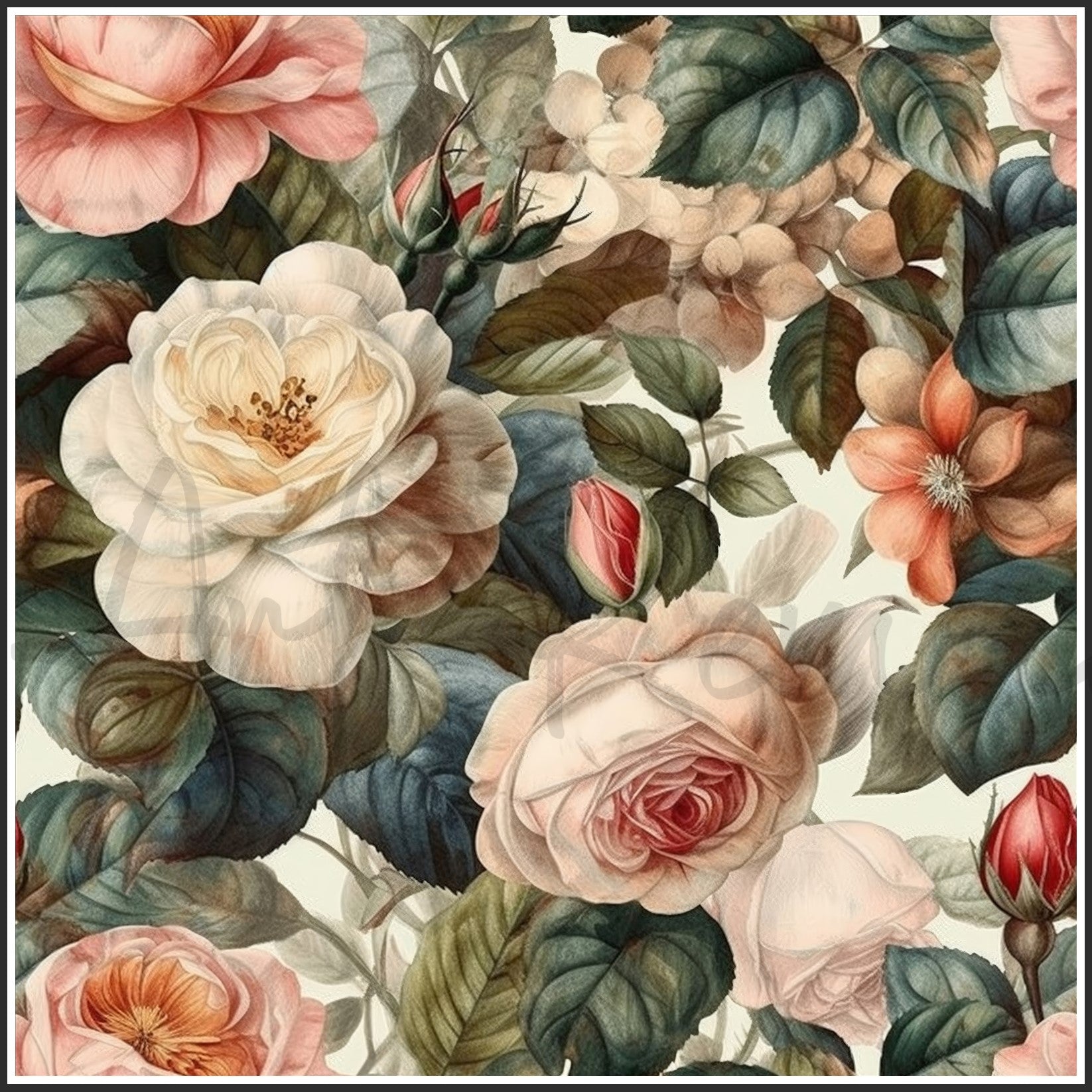 Old Fashioned Roses Art Digital Paper pack, seamless pattern / tiles, 3072 x 3072 pixels, 300dpi, JPEG, SVG, 32 images - ArtRemade