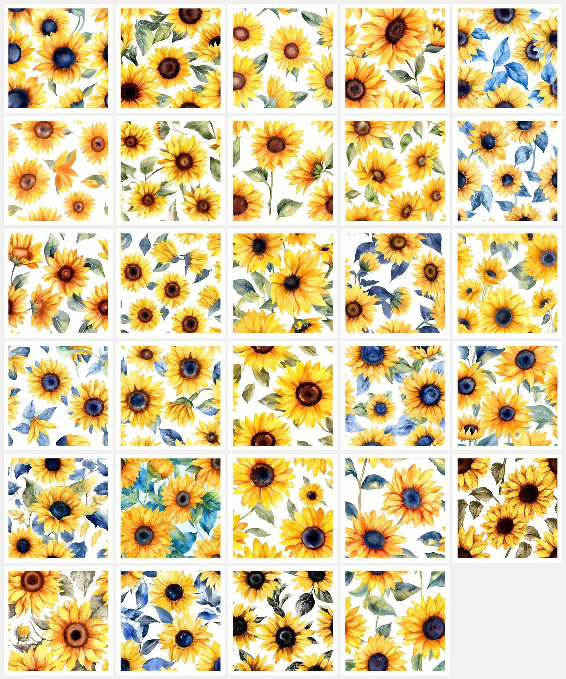 Bicolor Sunflower Art Digital Paper pack, seamless pattern / tiles, 3072 x 3072 pixels, 300dpi, JPEG, SVG, 29 images - ArtRemade