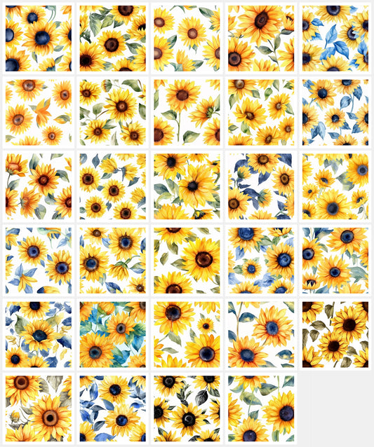 Bicolor Sunflower Art Digital Paper pack, seamless pattern / tiles, 3072 x 3072 pixels, 300dpi, JPEG, SVG, 29 images - ArtRemade