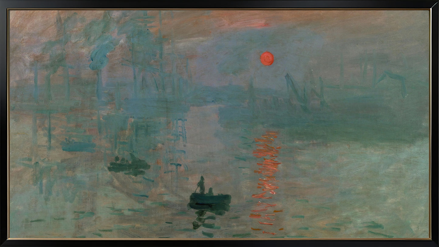 Tranquil Evenings – Soft pastels and impressionist landscapes at dusk 16:9 Tv Art, set of 4 framed images, Monet, Grimshaw, Pissarro, McNeill - ArtRemade