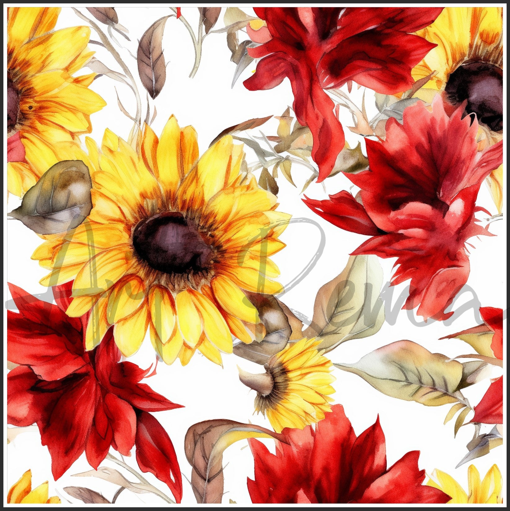 Moulin Rouge Red Sunflower Art Digital Paper pack, seamless pattern / tiles, 3072 x 3072 pixels, 300dpi, JPEG, SVG, 46 images - ArtRemade