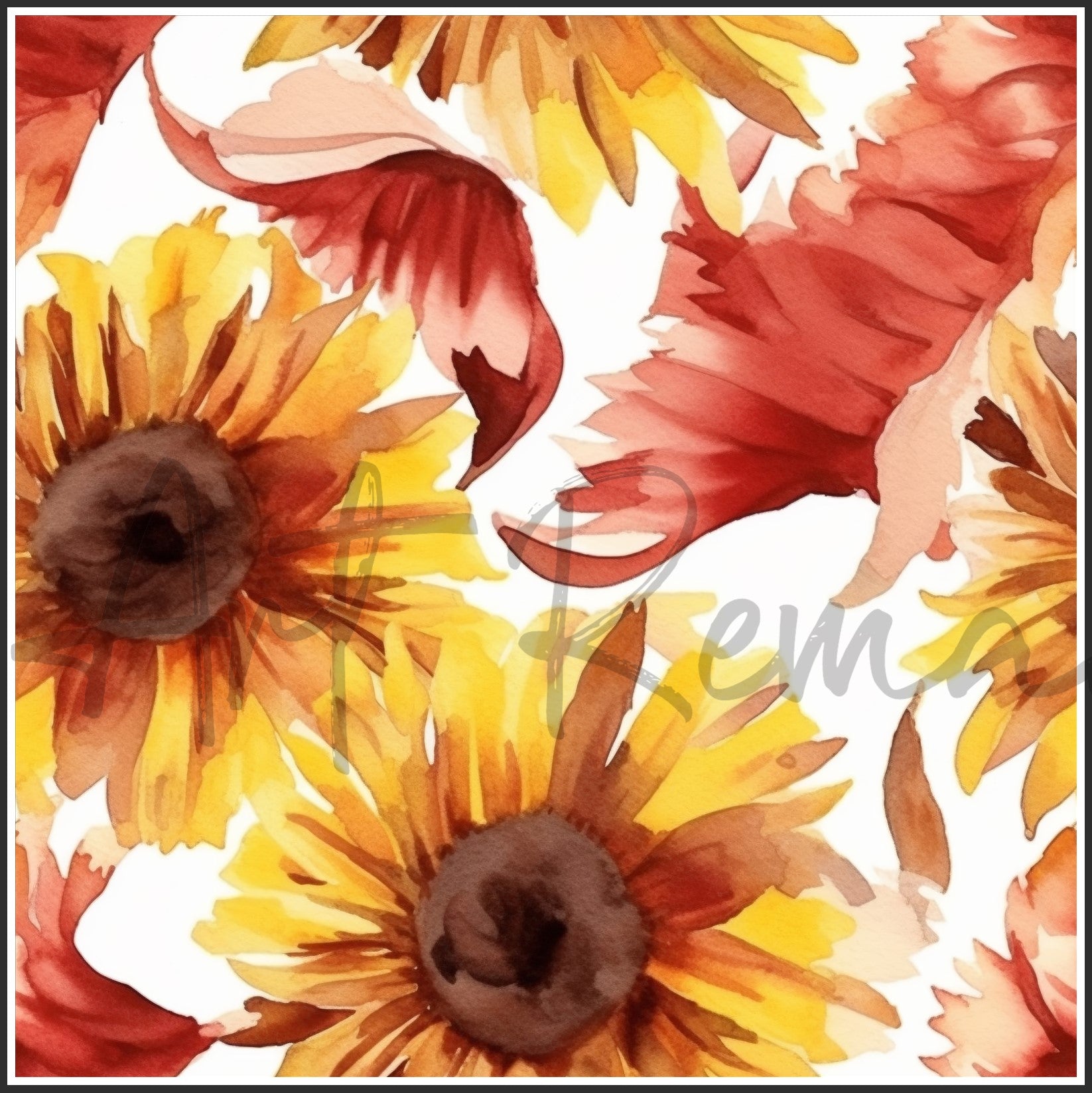 Moulin Rouge Red Sunflower Art Digital Paper pack, seamless pattern / tiles, 3072 x 3072 pixels, 300dpi, JPEG, SVG, 46 images - ArtRemade