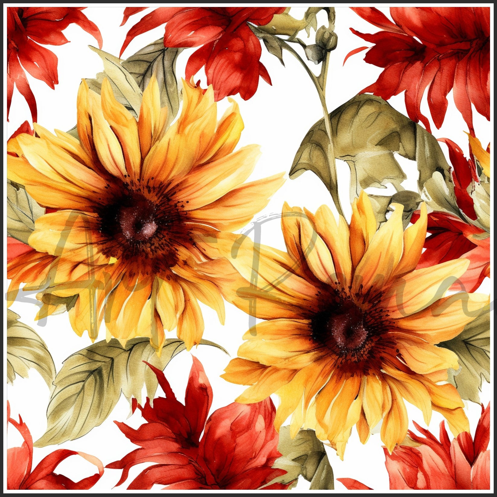 Moulin Rouge Red Sunflower Art Digital Paper pack, seamless pattern / tiles, 3072 x 3072 pixels, 300dpi, JPEG, SVG, 46 images - ArtRemade