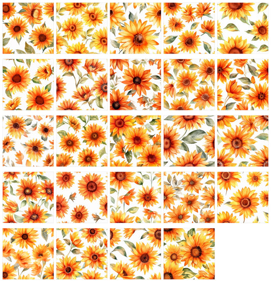 Orange Sunflower Art Digital Paper pack, seamless pattern / tiles, 3072 x 3072 pixels, 300dpi, JPEG, SVG, 24 images - ArtRemade