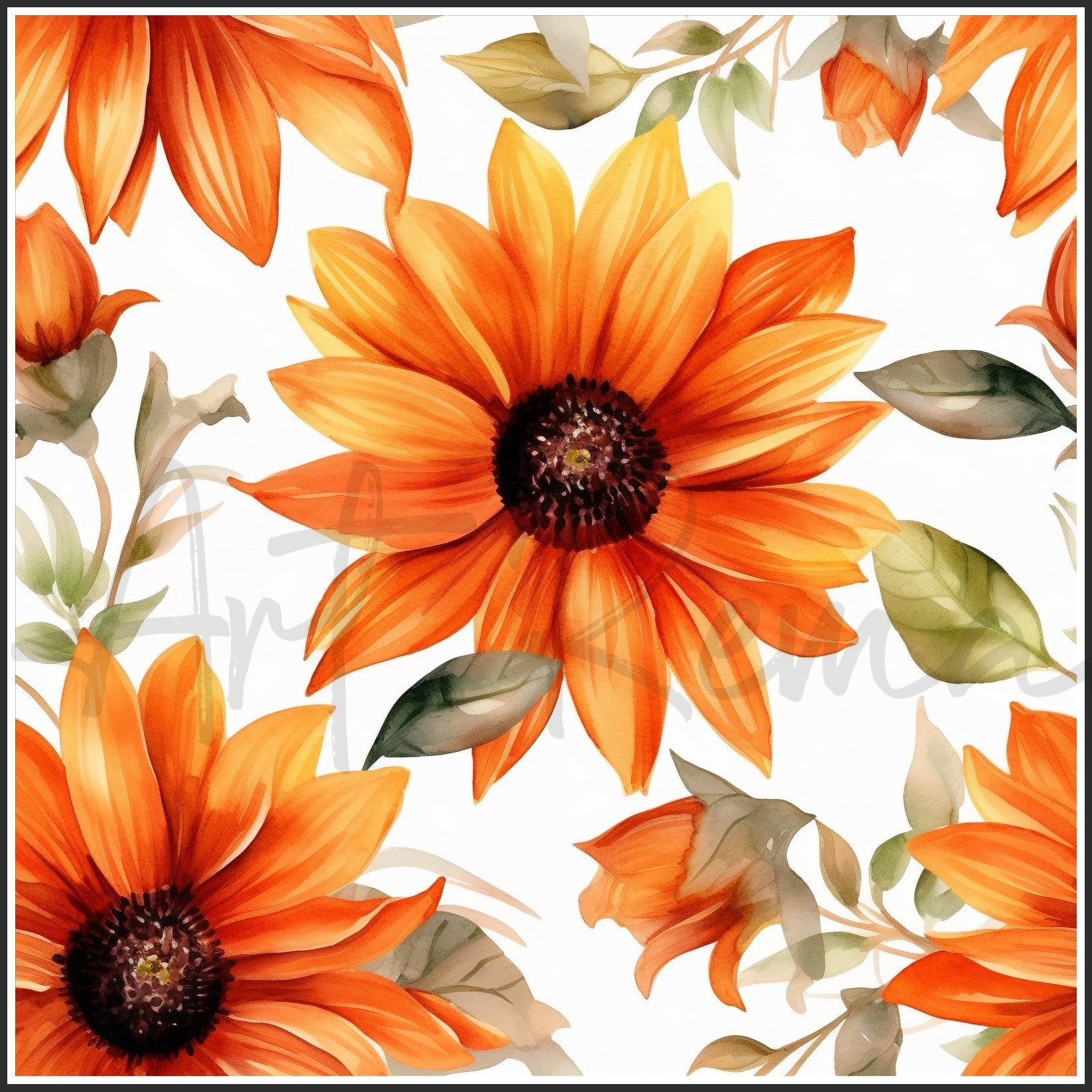 Orange Sunflower Art Digital Paper pack, seamless pattern / tiles, 3072 x 3072 pixels, 300dpi, JPEG, SVG, 24 images - ArtRemade