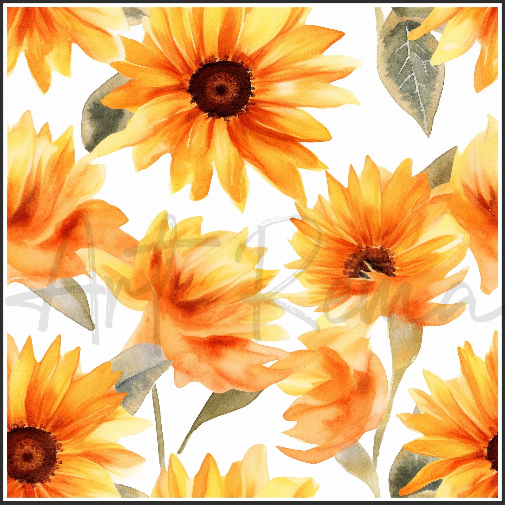 Orange Sunflower Art Digital Paper pack, seamless pattern / tiles, 3072 x 3072 pixels, 300dpi, JPEG, SVG, 24 images - ArtRemade