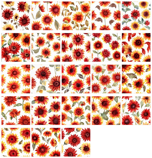 Red Sunflower Art Digital Paper pack, seamless pattern / tiles, 3072 x 3072 pixels, 300dpi, JPEG, SVG, 23 images - ArtRemade