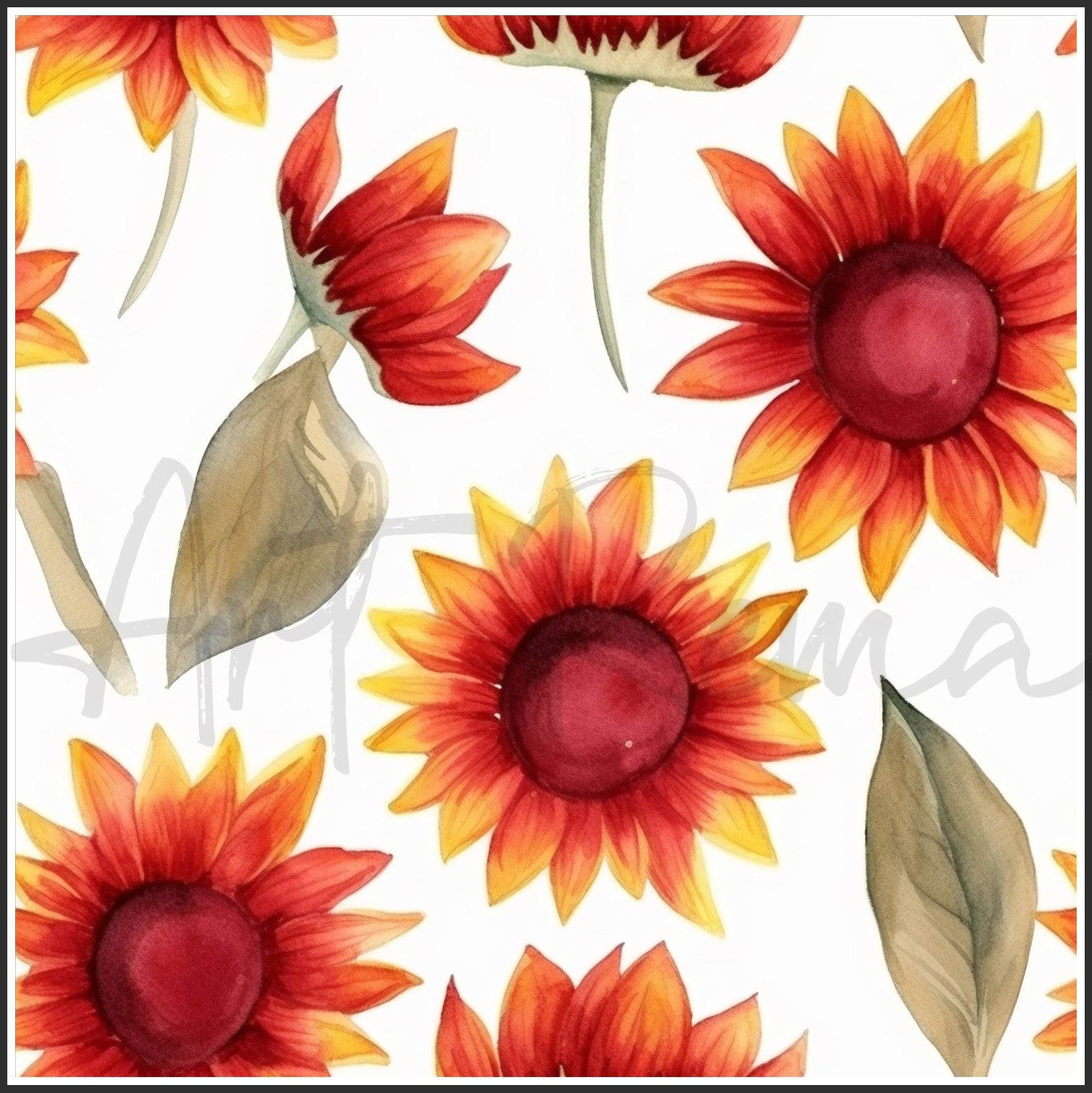 Red Sunflower Art Digital Paper pack, seamless pattern / tiles, 3072 x 3072 pixels, 300dpi, JPEG, SVG, 23 images - ArtRemade
