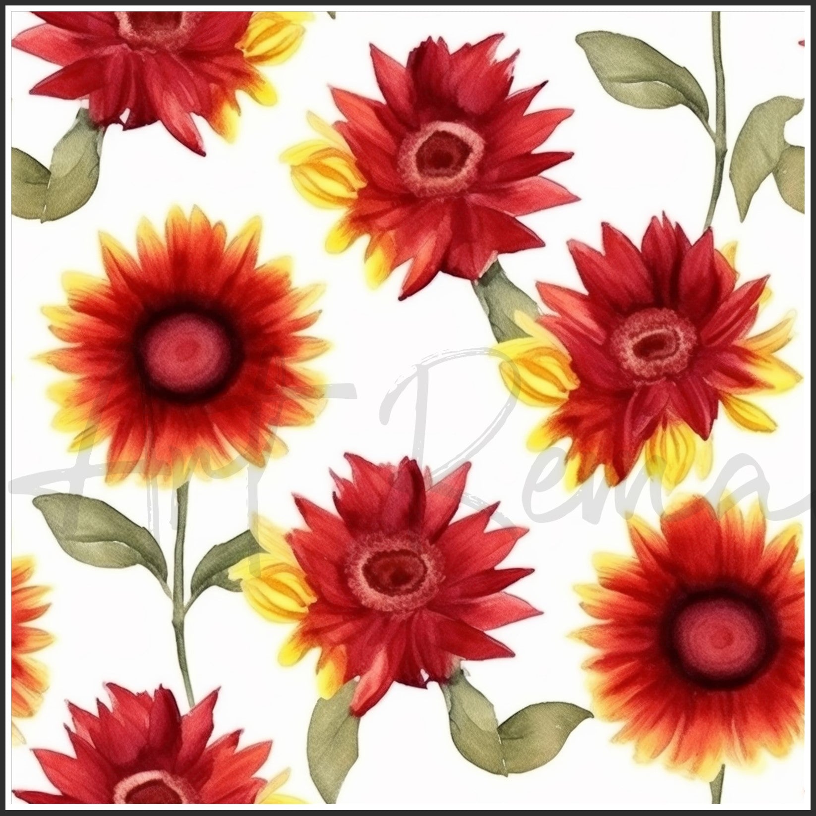 Red Sunflower Art Digital Paper pack, seamless pattern / tiles, 3072 x 3072 pixels, 300dpi, JPEG, SVG, 23 images - ArtRemade