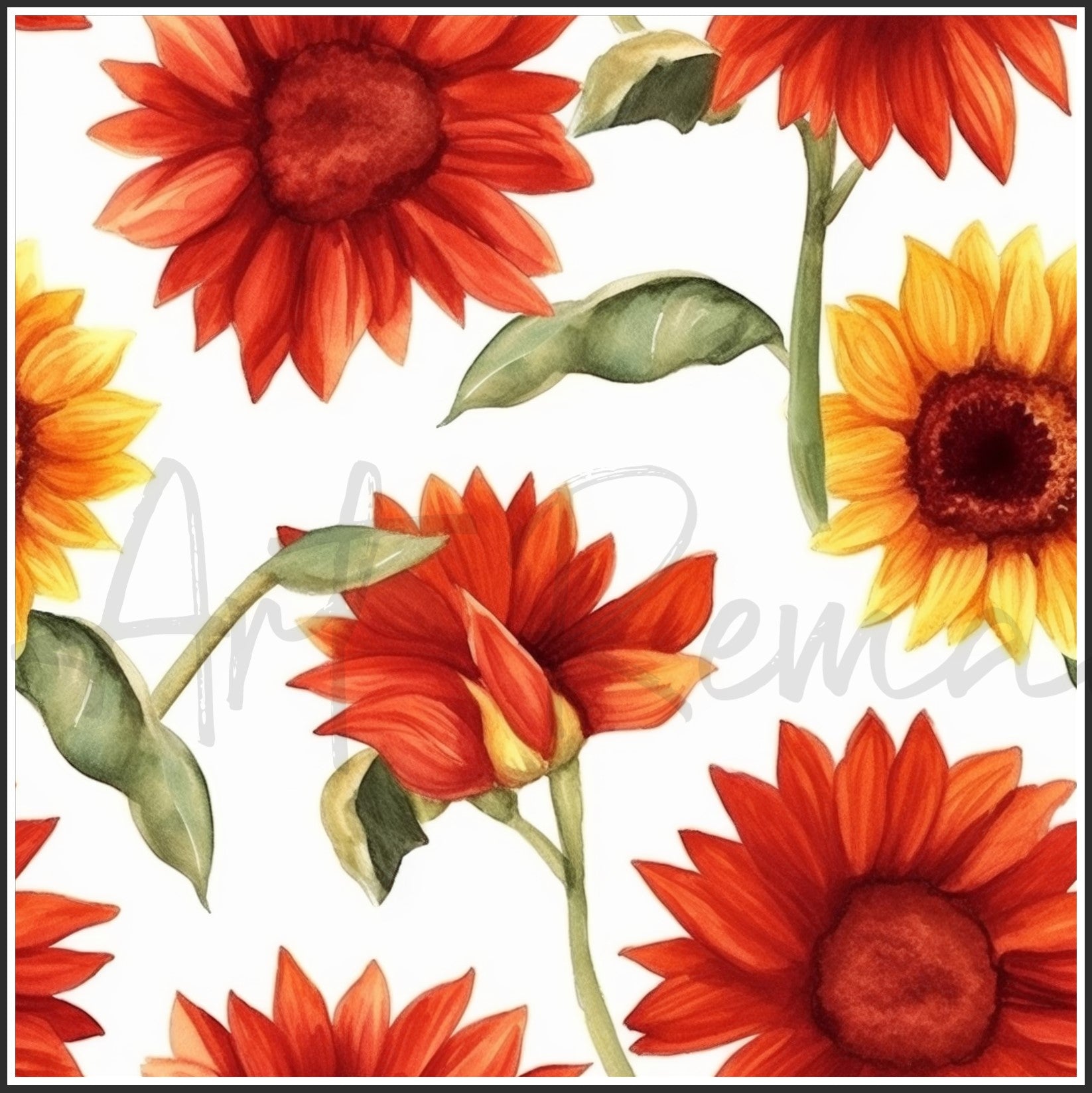 Red Sunflower Art Digital Paper pack, seamless pattern / tiles, 3072 x 3072 pixels, 300dpi, JPEG, SVG, 23 images - ArtRemade