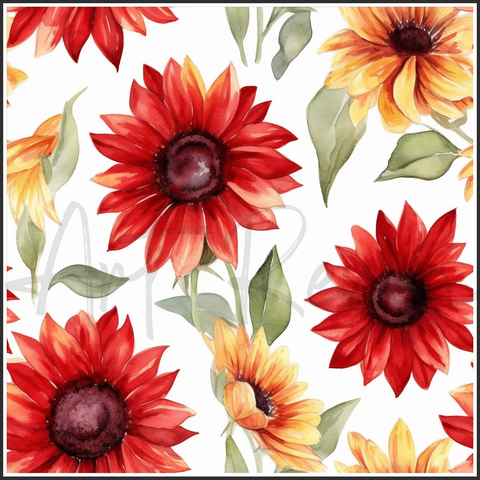 Red Sunflower Art Digital Paper pack, seamless pattern / tiles, 3072 x 3072 pixels, 300dpi, JPEG, SVG, 23 images - ArtRemade