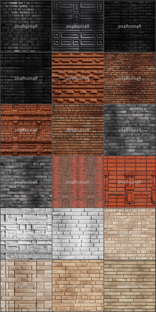 Brick seamless tiles, perfect for Interior designers, architects, game designers and more. 300 DPI, 2048*2048 px