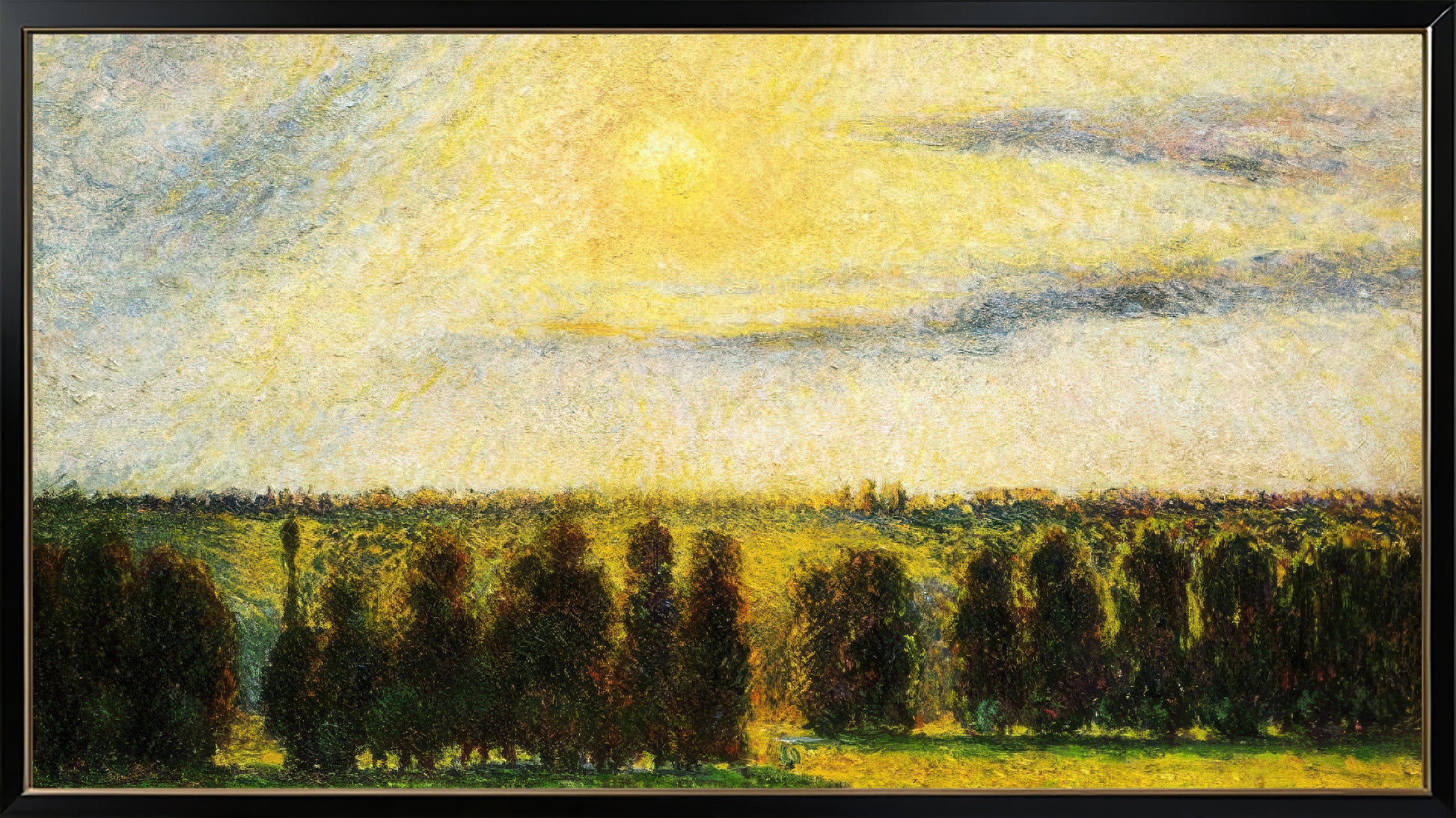 Tranquil Evenings – Soft pastels and impressionist landscapes at dusk 16:9 Tv Art, set of 4 framed images, Monet, Grimshaw, Pissarro, McNeill - ArtRemade