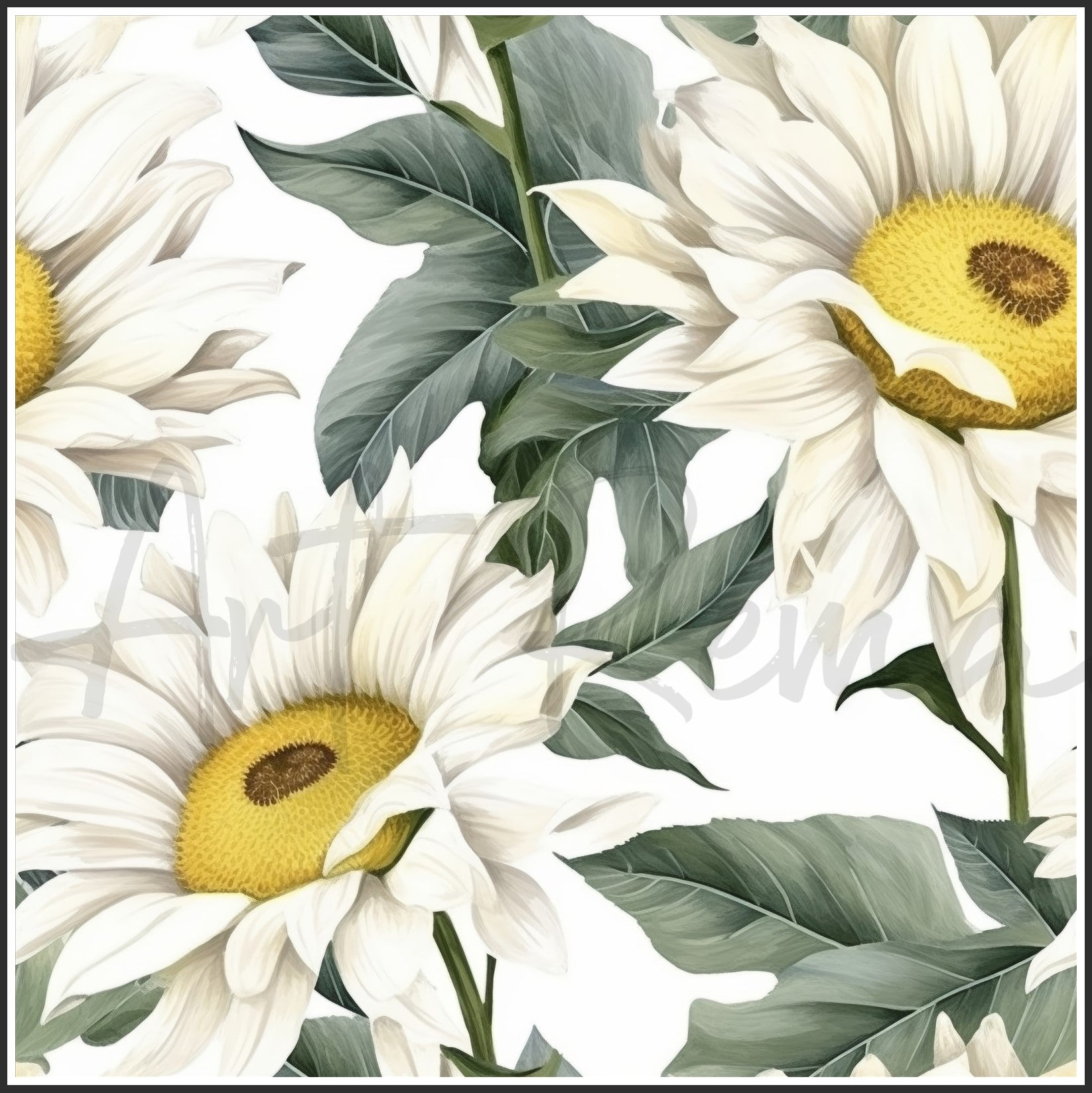 Italian White Sunflower Art Digital Paper pack, seamless pattern / tiles, 3072 x 3072 pixels, 300dpi, JPEG, SVG, 23 images - ArtRemade