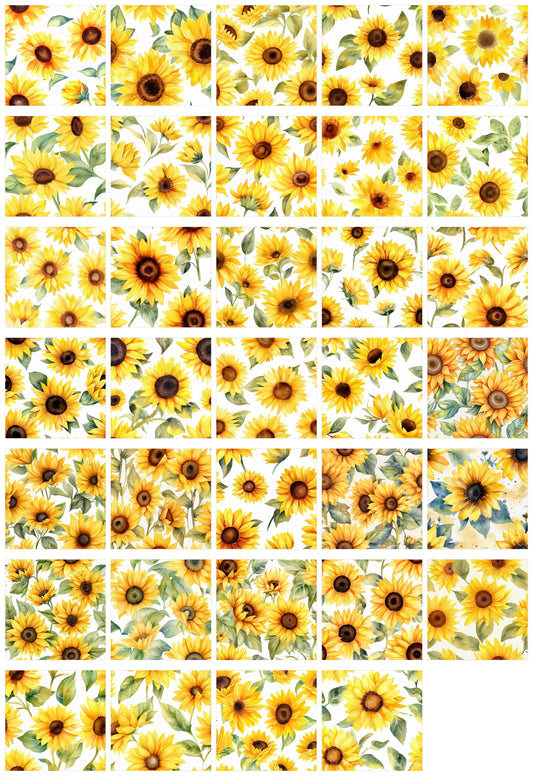 Yellow Sunflower Art Digital Paper pack, seamless pattern / tiles, 3072 x 3072 pixels, 300dpi, JPEG, SVG, 34 images - ArtRemade