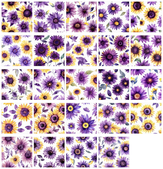 Purple Sunflower Art Digital Paper pack, seamless pattern / tiles, 3072 x 3072 pixels, 300dpi, JPEG, SVG, 24 images - ArtRemade